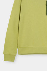 Light Green Hoodie with Contrast Buckle Pocket and Owl Print