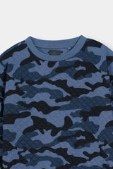 Blue Camo Quilted Crewneck Sweatshirt
