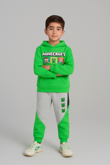 Minecraf Hoodie and Jogger Set – Vibrant Green and Gray Comfort Wear