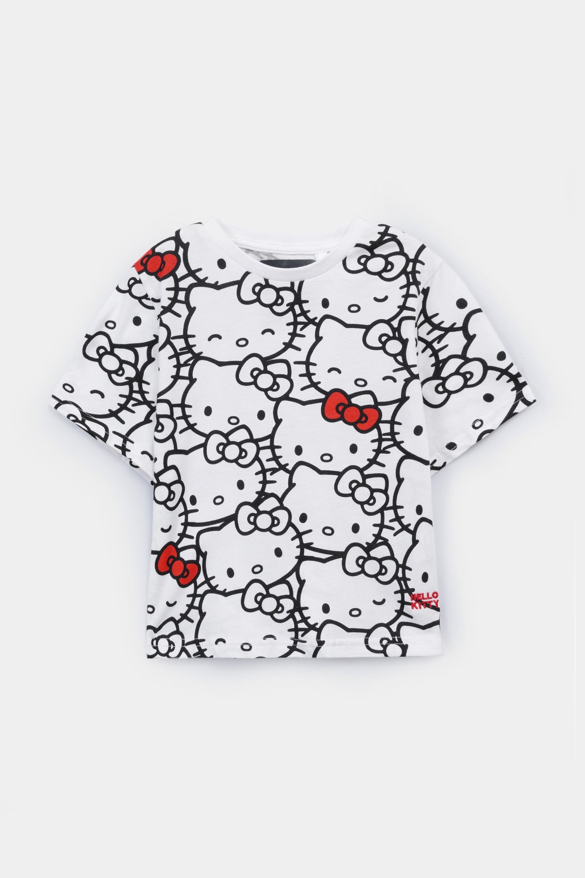 Girls All Over Kitty Printed Soft Cotton White T-Shirt