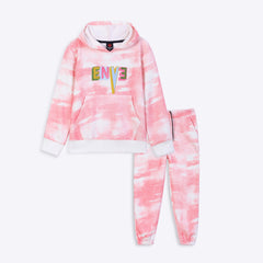 Girls Embroidered Tie & Dye Fleece Suit