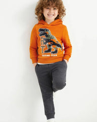 Kids Soft Cotton applique Dino Fleece Hoodie