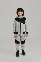 Stylish Two-Tone' Tracksuit Set: Grey and Black Hoodie with Matching Joggers
