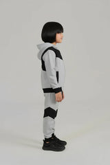 Stylish Two-Tone' Tracksuit Set: Grey and Black Hoodie with Matching Joggers