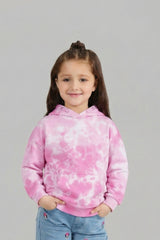 Pink Tie-Dye Hoodie – Pullover Style with Front Kangaroo Pocket For Girls DROP SHOULDER