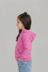 Bright Pink Full-Zip Hoodie with Kangaroo Pockets For girls