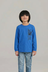 Electric Blue Long Sleeve Tee with “UNLMTD Worldwide” Graphic Print