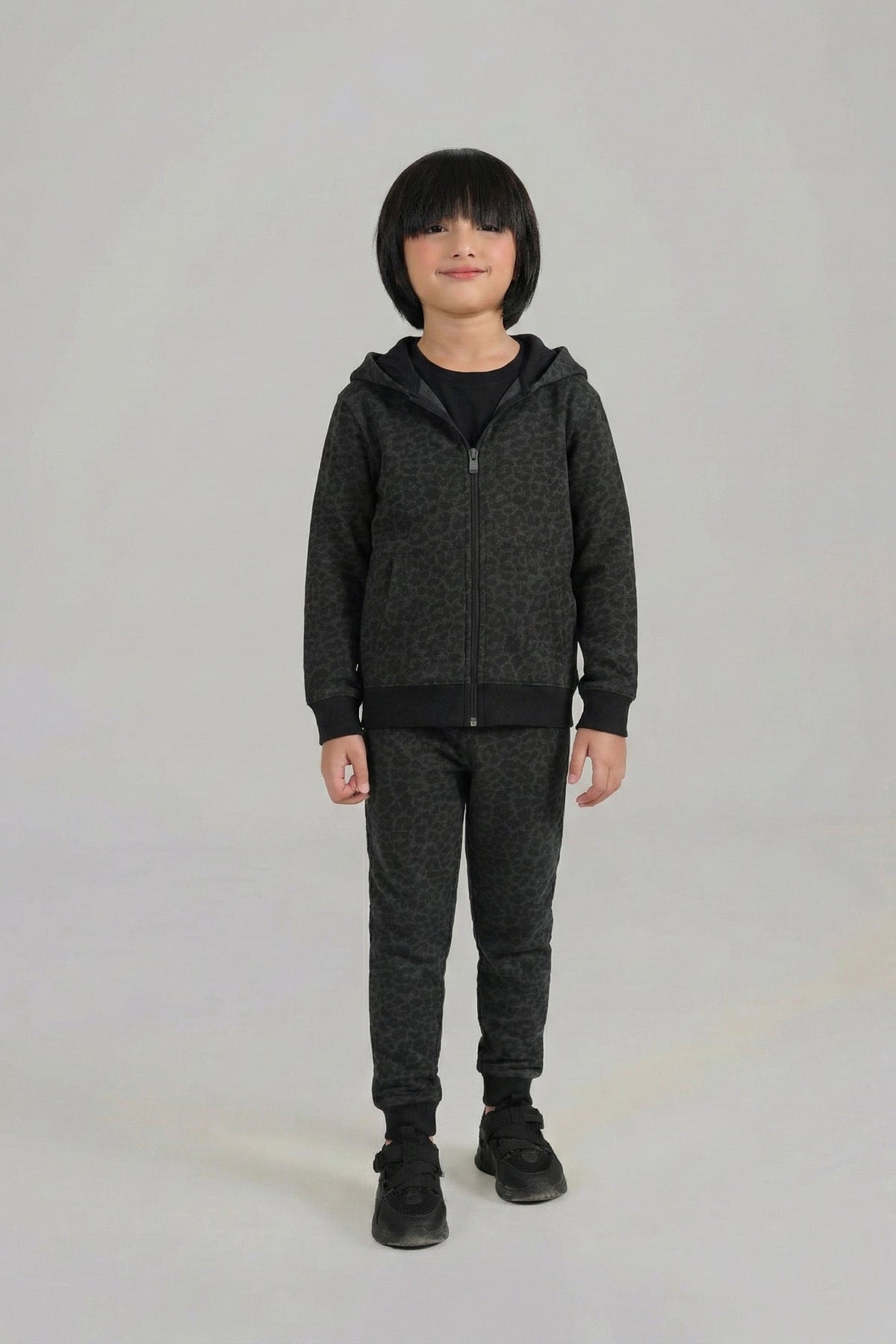 Boys Black Leopard Print Hoodie & Jogger Set