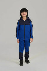 Blue and Navy Hooded Tracksuit Set with Zip-Up Jacket and Joggers