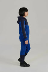 Blue and Navy Hooded Tracksuit Set with Zip-Up Jacket and Joggers