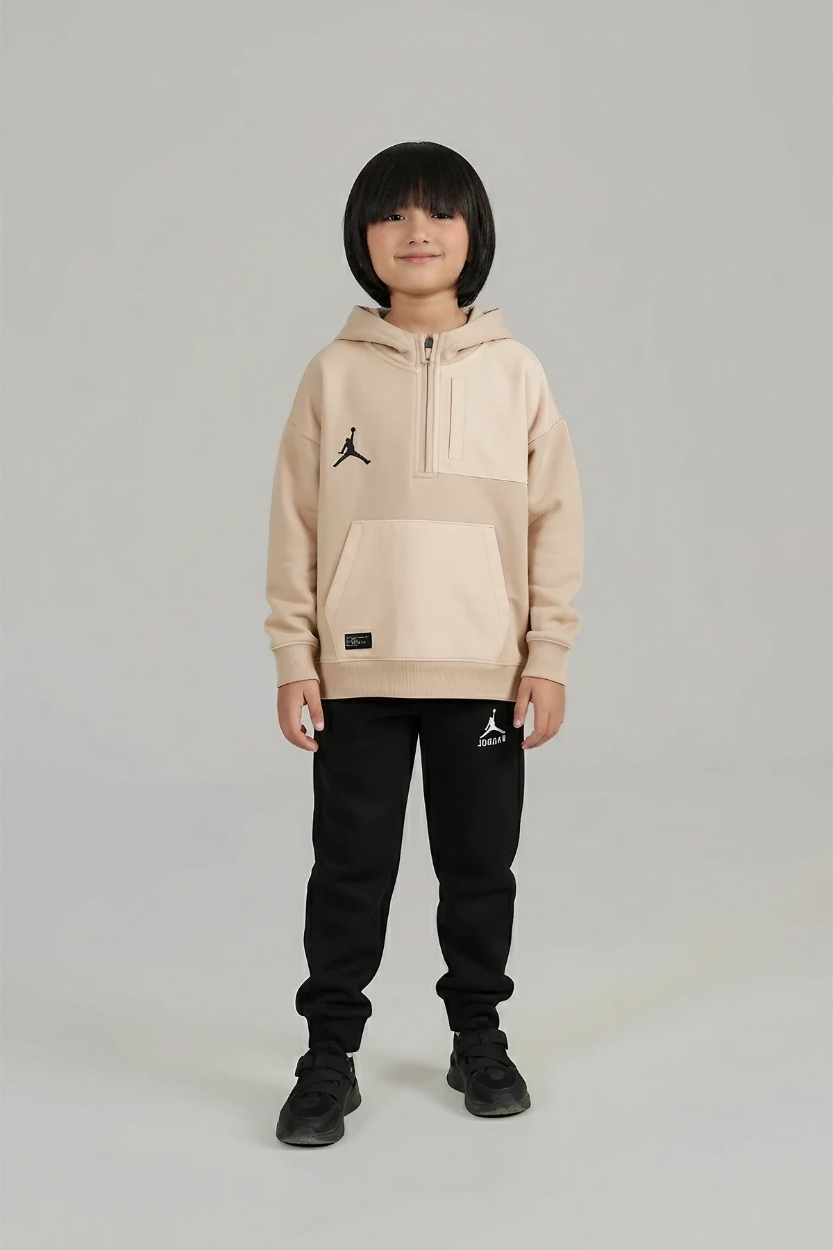 Jordan Essentials Hoodie & Jogger Set – Beige & Black