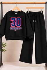 Black Wide-Leg 30 Sweatpants – Waistband & Pocket Detail