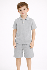 Light Grey Textured Polo and Shorts Set