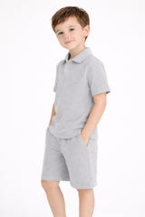 Light Grey Textured Polo and Shorts Set
