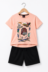 Gryffindor Printed T-Shirt with Black Jersey Shorts Set for Kids