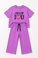 Girls’ MOM I ♥ U Lavender Co-Ord Set