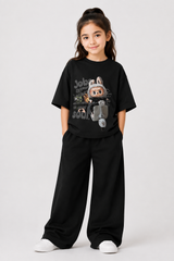 Black Bunny Graphic Drop-Shoulder Co-Ord Set