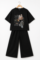 Black Bunny Graphic Drop-Shoulder Co-Ord Set