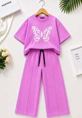 Girls’ Butterfly Oversized T-Shirt & Straight-Leg Trouser Set – Lavender