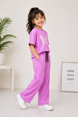 Girls’ Butterfly Oversized T-Shirt & Straight-Leg Trouser Set – Lavender