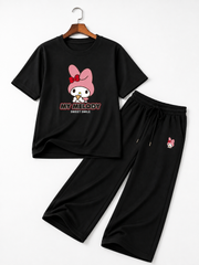 Girls Black My Melody Graphic T-Shirt &amp; Wide Leg Trouser Co-Ord Set