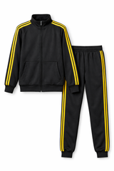 Kids Black Tracksuit with Yellow Side Stripes – Full Zip Sportswear Set