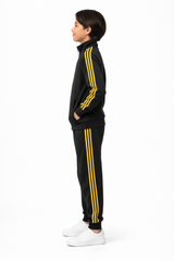 Kids Black Tracksuit with Yellow Side Stripes – Full Zip Sportswear Set