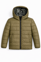 Kids Olive Green Hooded Puffer Jacket – Winter Wear