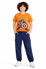 Captain America T Shirt with Navy Cargo Trouser