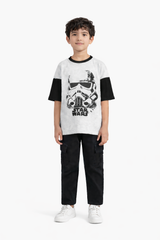 Contrast Printed T Shirt with Black Cargo Trouser