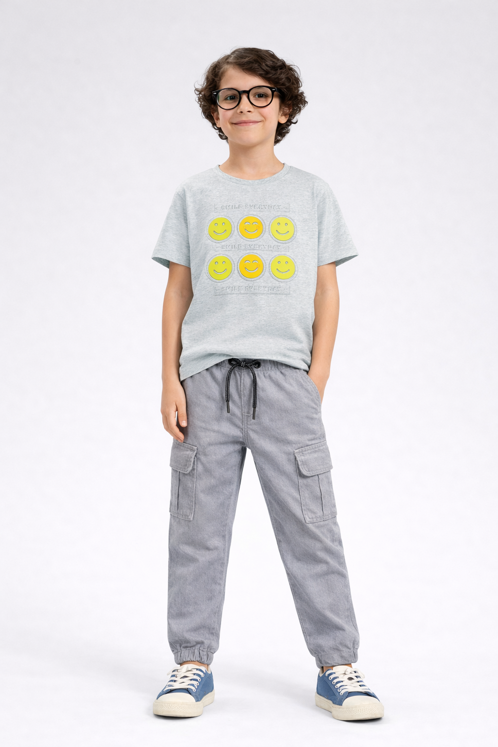 Smillie Embossed  T Shirt with gery Cargo Trouser