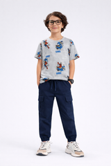 Sonic Printed T Shirt with Navy Cargo Trouser