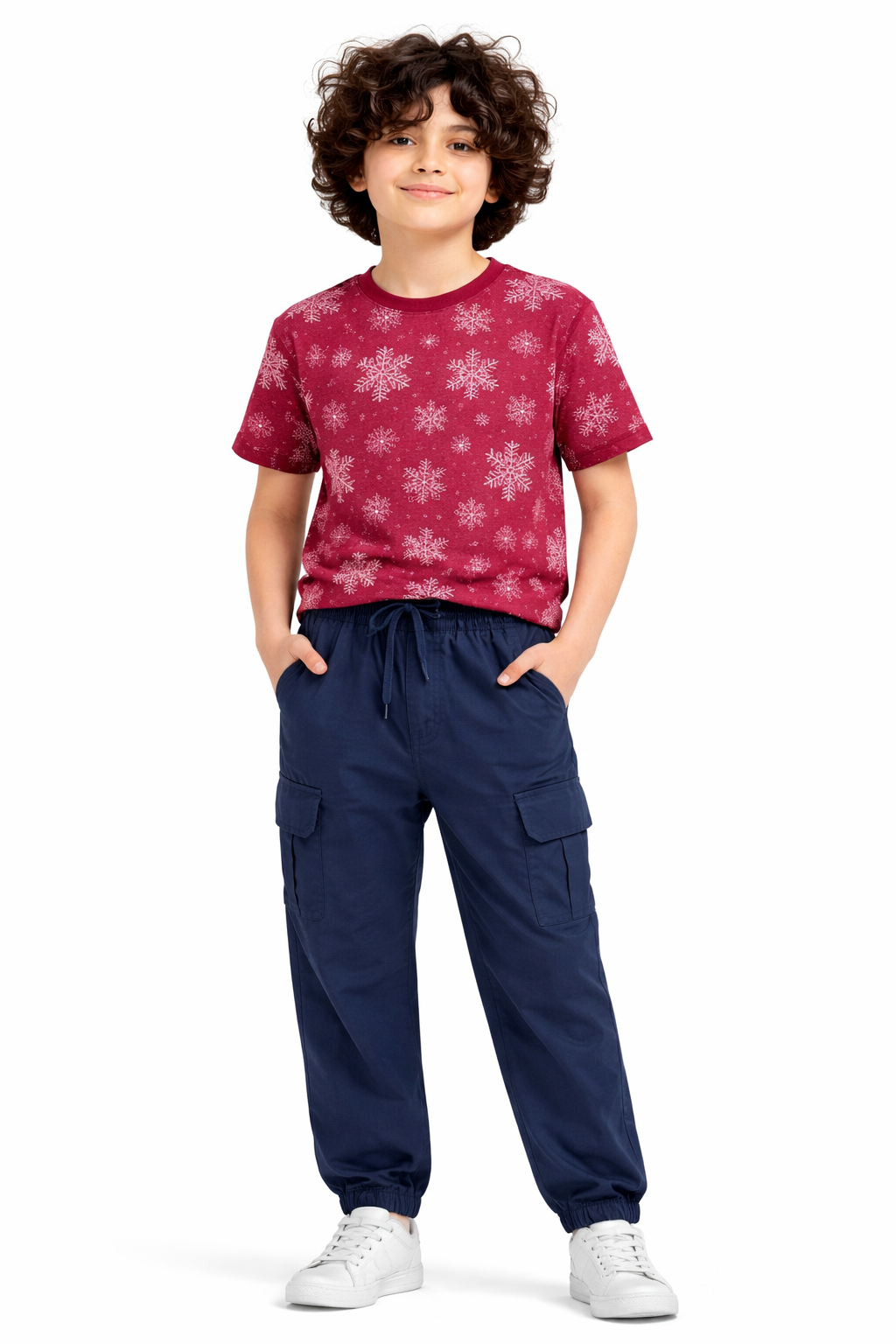 All Over Printed Red Shirt with Navy Cargo Trouser