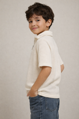 Kids Textured Half-Zip Polo Shirt – Off White