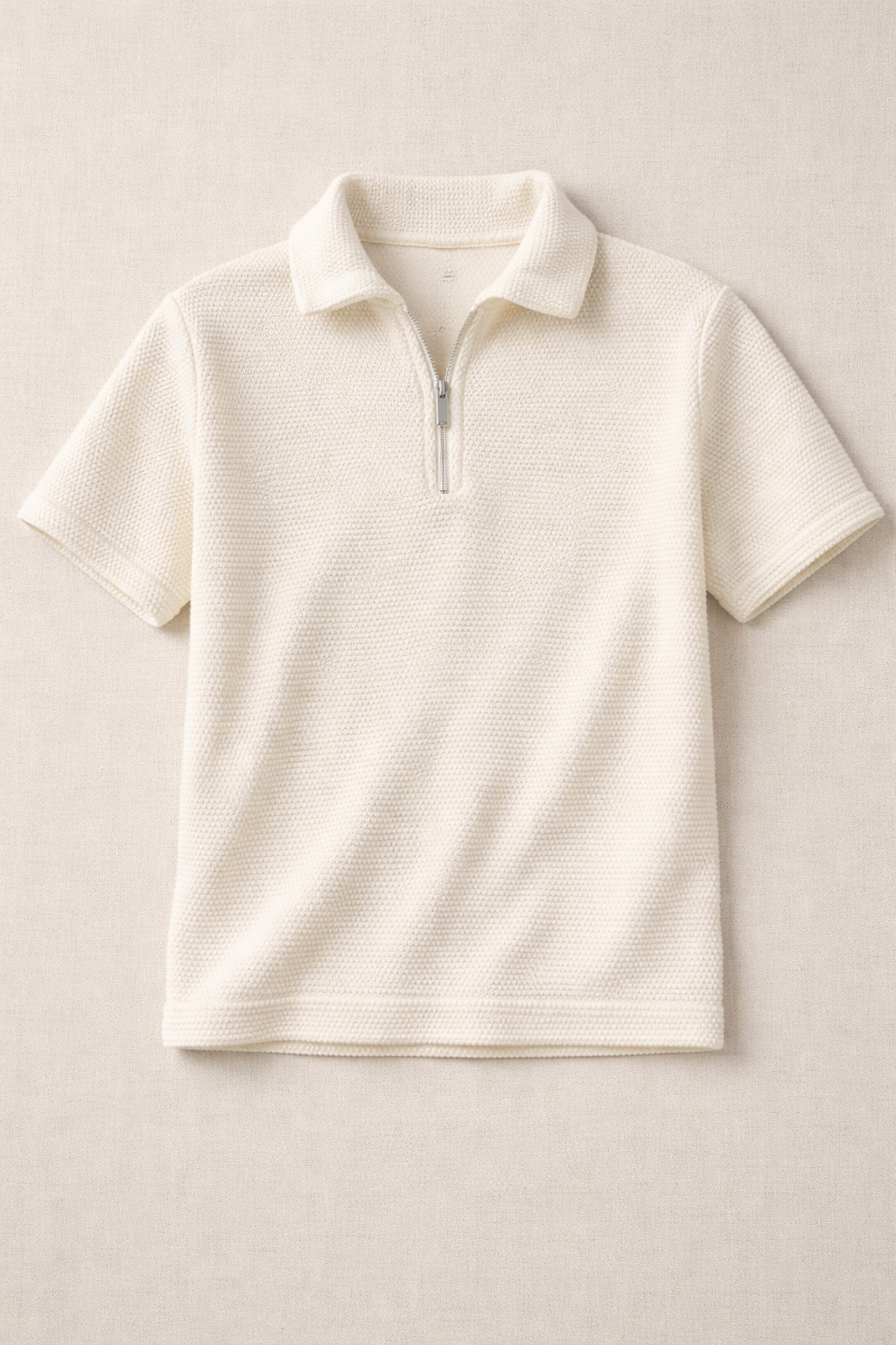 Kids Textured Half-Zip Polo Shirt – Off White