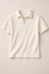 Kids Textured Half-Zip Polo Shirt – Off White