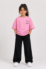 Girls Pink My Melody Drop Shoulder T-Shirt with Black Baggy Trousers Co-Ord Set
