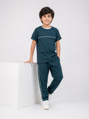 Boys' Dark Teal T-Shirt & Trouser Set | Soft Cotton Summer Co-ord Outfit