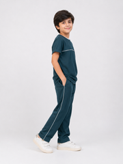 Boys' Dark Teal T-Shirt & Trouser Set | Soft Cotton Summer Co-ord Outfit