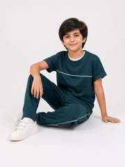 Boys' Dark Teal T-Shirt & Trouser Set | Soft Cotton Summer Co-ord Outfit