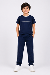 Boys' Navy Blue Cotton T-Shirt & Trouser Co-ord Set | Premium Kids Casual Wear