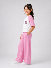 Girls Pink & White Raglan Co-Ord Set with Cute Character Print