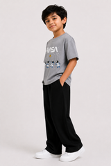 Kids Grey NASA Graphic T-Shirt with Black Wide-Leg Trousers