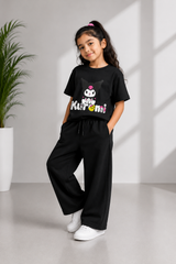 Kids Black Kuromi Graphic T-Shirt with Black Baggy Trousers