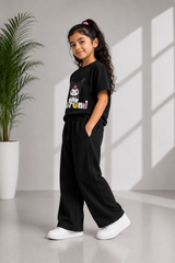 Kids Black Kuromi Graphic T-Shirt with Black Baggy Trousers