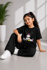 Kids Black Kuromi Graphic T-Shirt with Black Baggy Trousers