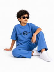 Boys Blue Oversized Co-Ord Set | Premium Cotton Graphic T-Shirt &amp; Wide-Leg Trousers