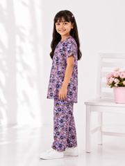 Girls Donut Print Co-Ord Set – Lavender Top & Trouser