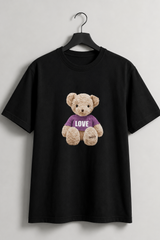 Cute Teddy Bear Print Black T-Shirt for Kids