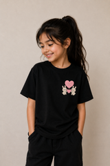 Cute Bunny Heart Graphic Tee – Black